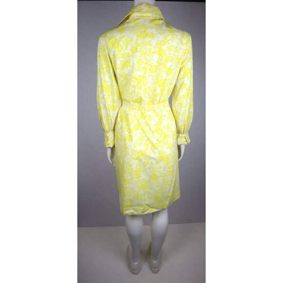 VINTAGE 1970s WOMEN'S CANARY YELLOW PRINT LONG SLEEVE SHIRT DRESS - HOBNOBBER - - Picture 8 of 12